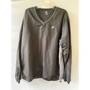 Mens XL‎ Black Vneck Windbreaker Pullover Jacket Starter